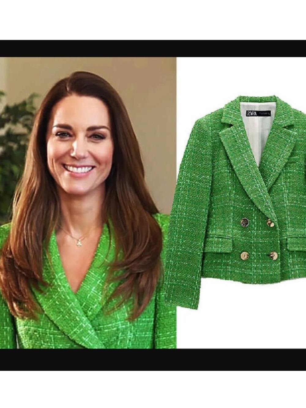 ZARA GREEN TEXTURED TWEED Cropped BLAZER Kate Middleton SIZE M - Picture 4 of 11